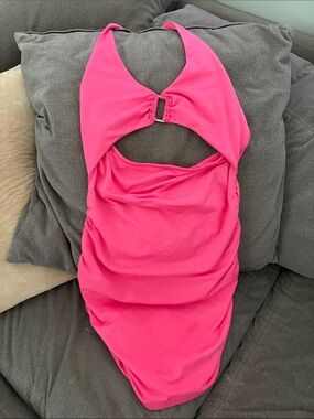 Women's Mini Dress with Halter Cutout in Hot Pink